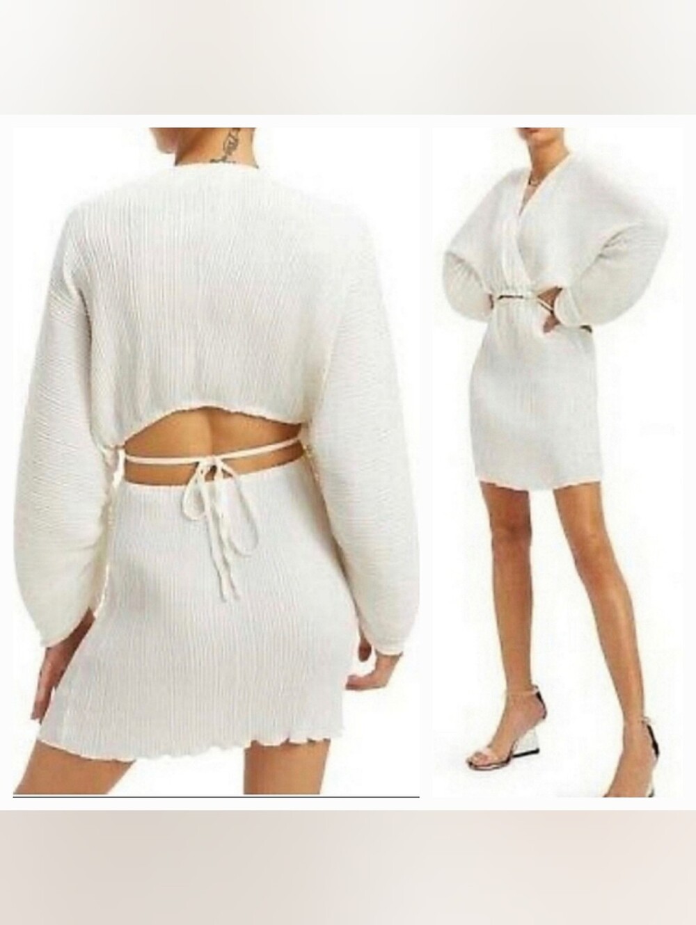 GOOD AMERICAN Always Fits Plisse Cut-out Waist Mini Dress Ivory Sz S-M NWT